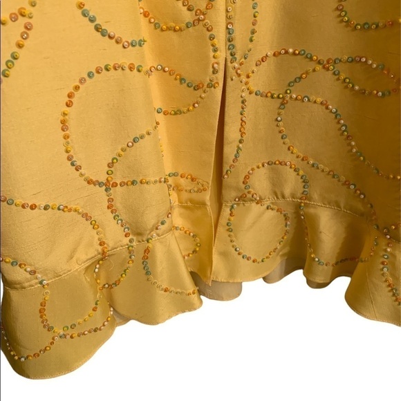 Chetta B Yellow Sleeveless Keyhole  100% Silk Beaded Flutter Hem Size 4 - Picture 7 of 8